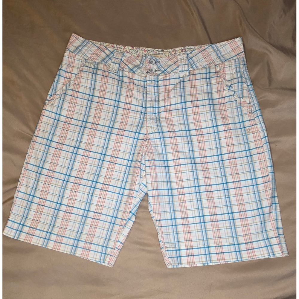 Levis Women Plaid Shorts Multi-Color Blue Pink White Floral Trim Size 12